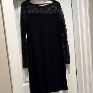 Eileen Fisher black dress medium M lace long sleeve sheath ECU